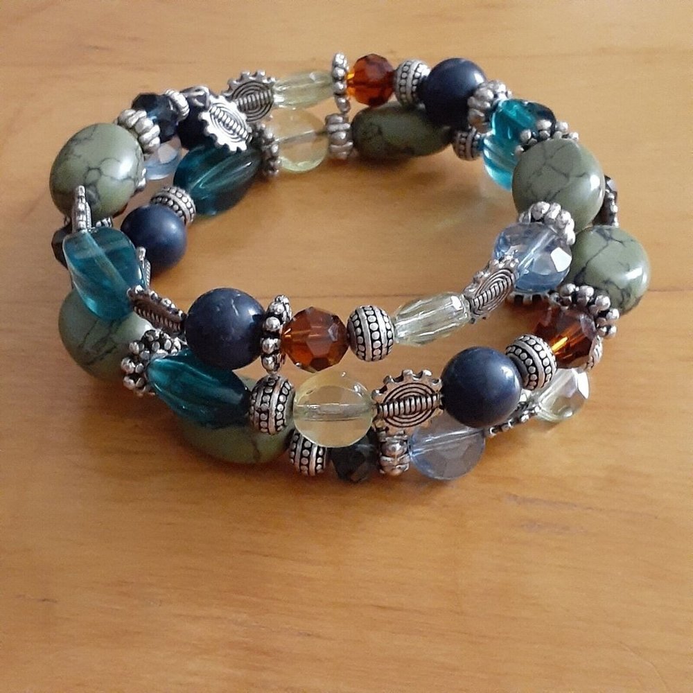 Mixed Media 3 Layer Memory Wire Bracelet Alternat… - image 1